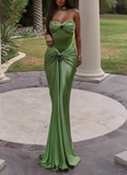 Niulatu Green Strapless Pleated Mermaid Evening Dress Long Prom Dress HZ1007