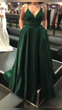 Niulatu Green V Neck A-line Evening Dress With Pockets HZ1007
