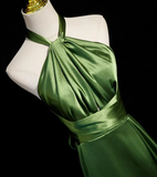 Niulatu A line Green Satin Halter Backless Prom Dress Prom Dress SD1294