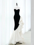 Niulatu Velvet Black Long Prom Dress Mermaid Pleated Evening Dress HZ1007