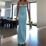 Niulatu Blue Satin Spaghetti Straps Prom Dress Evening Dress HZ1007