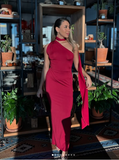 Niulatu Sheath Long Prom Dress Burgundy One Shoulder Evening Gown HZ1007