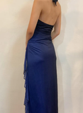 Niulatu Halter Ombre Navy Blue V Neck Chiffon Long Prom Dress Party Evening Gown HZ1007