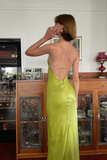 Niulatu Green Sheath One Shoulder Long Party Prom Dress With Slit Backless Evening Dress HZ1007