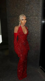 Niulatu Girl Sexy Halter Sequin Red Prom Dress Long Mermaid Evening Dress HZ1007
