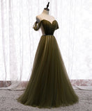 Niulatu green v neck tulle long prom dress green evening dress HZ1110