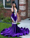 Niulatu Purple Mermaid Evening Dress With Lace Elegant Fishtail Black Girls Prom Dress Plus Size Formal Occasion Party Gowns HZ1007