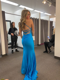 Niulatu Blue Mermaid Prom Dress With Slit Lace-up Back Evening Dress HZ1007