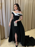 Niulatu A-Line Black Arabia Dubai Evening Dresses Off Shoulder Prom Party Gowns Slit Side Elegant Formal Occasion Dress HZ1007