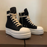 Niulatu Women Canvas Shoes Luxury Trainers Platform Boots Lace Up Sneakers Casual Height Increasing Zip High-TOP Black PU Shoe DJSE