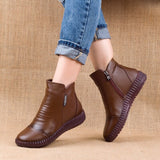 Niulatu Winter Plus Velvet Leather Mother Shoes Women Boots Round Head Thick Bottom Waterproof Leather Woma Knight Boots DJSE