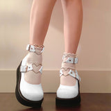 Niulatu Large Size 43 Sweet Lolita Gothic Style Girls Pink White Heart Decoration Mary Janes Flats Platform Casual Shoes Women DJSE