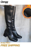 Niulatu Women Warm Long Boots Woman Knee High Booties Ladies Shoes Platform Thick Heel PU Leather Soft Zipper Woman Fashion Winter 2025 DJSE