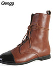 Niulatu Heel Boots Women Low Heel Calf Shoes Lace Up Casual Long Pointed Toe Boots Winter DJSE