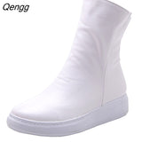 Niulatu Autumn Platform Boots Women Ankle Boots Casual Flat Short Boots Casual Shoes Sneakers Black White Red DJSE
