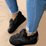 Niulatu Women Fur Slip-on Cotton Shoes Bowknot Plush Loafers Warm Short Snow Boots Female Furry Flat Shoes Platform Casual DJSE