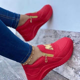 Niulatu Women Sport Shoes Thick Bottom Solid Ladies Vulcanized Sneakers Casual Wedges Slip on Zipper Shoes Women Platform Sneakers DJSE