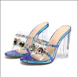 Niulatu Fashion Crystal Diamond Slides Clear PVC Transparent Slippers Women Shoes Peep Toe High Heels Mules Dress Pumps DJSE