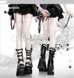 Niulatu Women Goth Platform Mid Calf Boots Wedges Heeled Cospaly Autumn Combat Boots Design Luxury Motorcycle Boots Shoes DJSE