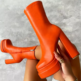 Niulatu Chunky High Heels Ankle Shoes for Women Punk Style Zipper Thick Platform Elasticity Microfiber Boots Botines Mujer DJSE