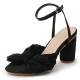 Niulatu Bridal Bowknot Pleated High Heeled Women's Sandals 2025 Design Ankle Strappy Round High Heels Elegant Ladies Shoes DJSE