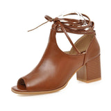 Niulatu Women Sandals Peep Toe High Heels Summer Gladiator Shoes Black Brown Woman Ankle Strap sandalias Female mujer Big Size DJSE