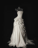 Niulatu A Line Halter Pleated White Tulle Satin Long Wedding Dress HZ0113