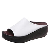 Niulatu Women Summer 2025 New Ethnic Style Wedge with Fish Mouth One Word Drag Cake Thick Bottom Women's Shoes Large Size DJSE