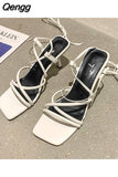 Niulatu Female Shoe Espadrilles Platform High Heels Open Toe Cross All-Match Cross-Shoes New Girls Stiletto Lacquered DJSE
