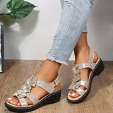 Niulatu Women Reported Wedges Orthopedic Shoes Flowers Decoration Comfortable Walking Sandals Women Beach Shoes DJSE