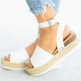 Niulatu Women Casual Sandals Fish Mouth Hemp Rope Platform Wedge Shoes Fashion Round Toe Buckle Leopard Print Beach Flats Plus Size DJSE