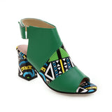 Niulatu Women Stylish Print Sandals Boots Peep Toe Buckle Strap Summer High Heel Gladiator Shoes Woman Yellow Green sandalias mujer 2025 DJSE