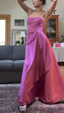 Niulatu Pink A Line Beaded Prom Dress Long Evening Gown HZ1007