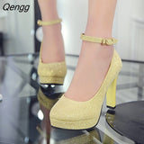 Niulatu High Heel Sexy Women's Pumps Patent Leather Woman Thick Platform Mary Jane Women Party Shoes Buckle Shallow Shoes PU DJSE