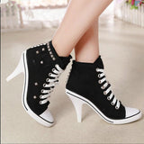 Niulatu Women Canvas Shoes Denim High Heels Rivets Shoes Fashion Shoe Spring Sneakers Women's Pumps Black Blue Autumn New 2025 DJSE