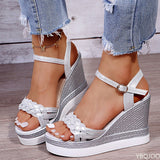 Niulatu Women Summer Wedge Heel Sandals Platform Sandals Strap Open Toe Chunky Bottom Casual Shoes 2025 gold silver pink sandals 10cm DJSE