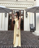 Niulatu A Line V Neckline Yellow Floor Length Evening Dress Prom Dresses SD2428
