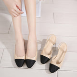 Niulatu 2025 Summer Sandals Women Slingbacks High Heels Fashion Low Thick Medium Heel Shoes Leather Elegant Pumps Ladies Luxury DJSE