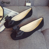 Niulatu Women's Fashion Butterfly-knot Square Toe Party Leather Ballet Big Size 43 Shallow Ladies Loafers Black Blue The New DJSE
