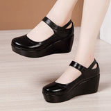 Niulatu Wedge Pumps Women Shoes Mary Jane Shoes Thick Bottom Leather Shoes Platform Pumps Fashion Brand New Large Size DJSE