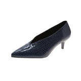 Niulatu V-Neck Patent-Leather Single Women Shoes High Heels Spring Versatile Retro Chunky Single Shoes Zapatos De Mujer Black DJSE
