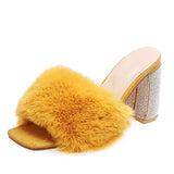 Niulatu Women's Pumps Square Toe Furry Sandals Thin High Heels Elegant Autumn Shoes for Women 2025 Fashion Female Slipper Ladies DJSE