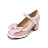 Niulatu Bow Moccasins Shoes Womens Lolita Mixed Colors Mary Janes Square Heels Ballet Pumps Bordered Shoe zapatillas mujer DJSE