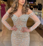Niulatu Sweetheart Long Strapless Beading Tulle Prom Dress Mermaid Evening Gown HZ1007