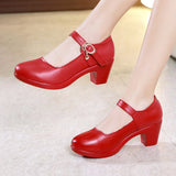 Niulatu 33-43 Women's Platform Shoes Square Heel Spring 2025 Black White Red Soft Leather Med Heels Pumps Office Mother Dance DJSE