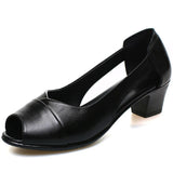 Niulatu Leather Comfortable Ladies Mid Heel Sandals Women Shoes Hollow Peep Toe Square Heel Sandals WomanE536 DJSE