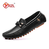 Niulatu Loafers Men Handmade Leather Shoes Casual Driving Flats Slip-on Shoes Moccasins Boat Shoes Black/White/Blue Plus Size DJSE