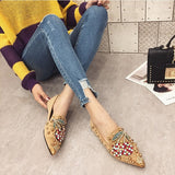 Niulatu Loafers Shoes Rhinestone Crystal Loafers Ladies Casual Shoes for Women Pointed-Toe Flats Spring and Autumn Loafers DJSE