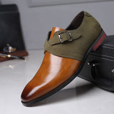 Niulatu Men's Fashion Splicing Buckle Derby Shoes Men Leather Dress Shoes Wedding Party Shoes Mens Business Office Oxfords Slip-On Flats DJSE