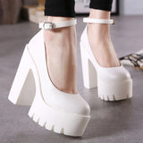 Niulatu Women's High Heels Fashion Round Toe Chunky Heel Mary Jane Shoes Platform Waterproof Buckle Casual Shoes Sapato Salto Alto DJSE